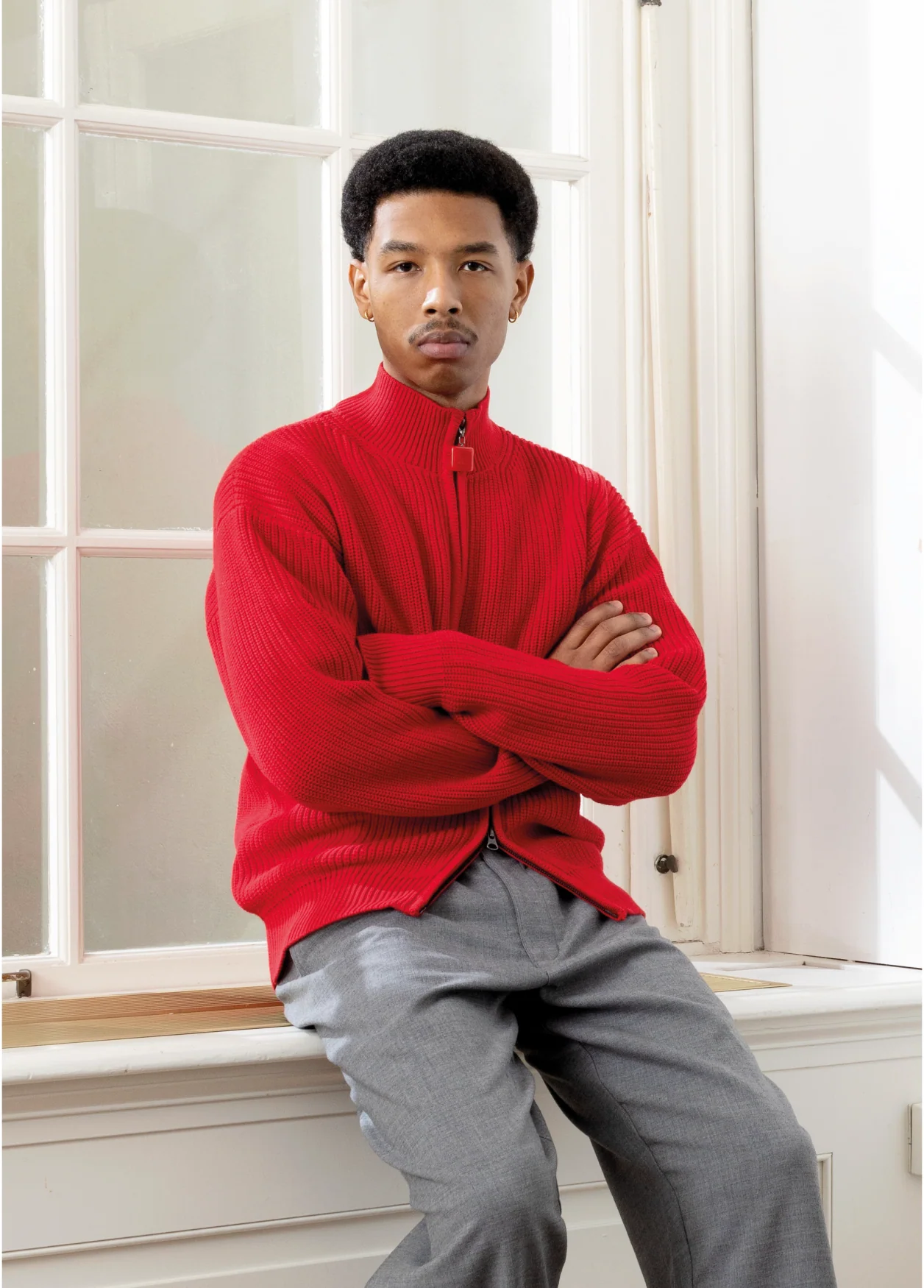 Fisherman Rib Zip-Up Sweater Red | red - Image 4